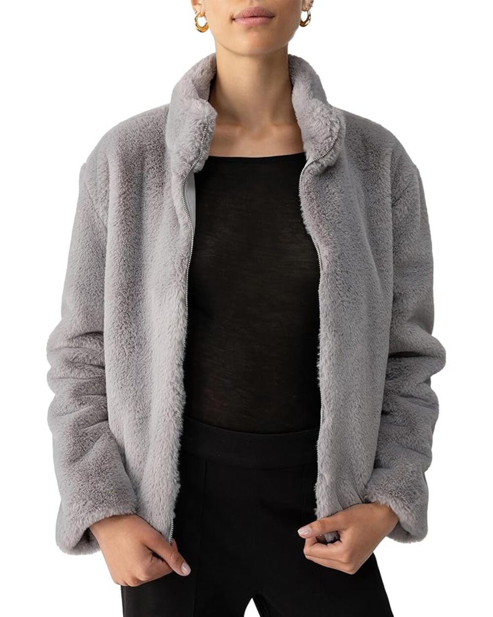 Sanctuary Women Light Grey Lux Faux Fur Casual Boxy Short Coat Jacket Size XXL